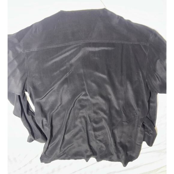 VINTAGE MENS GENELLI Black And Cream Two Tone SILK SHIRT NEHRU COLLAR XL Tall - Picture 8 of 8